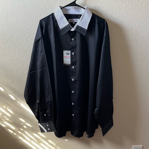 International Report Mens Black Dress Shirt Striped Contrast Collar & Cuffs, 3XL - Picture 1 of 6